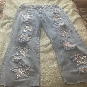Women's Distressed Star Embellished Jeans OVER1/2OFF